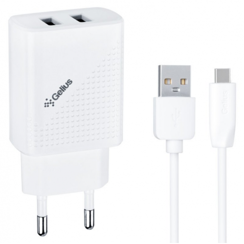 Сетевое зарядное устройство Gelius Pro Vogue GP-HC011 2USB 2.4A + кабель Type-C White